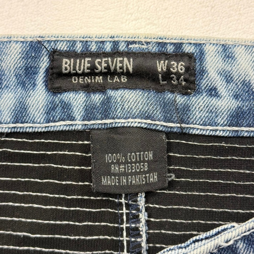 Blue Seven Denim Lab Mens 36x34 Distressed Moto Acid Wash Straight Jeans Blue - Picture 6 of 13